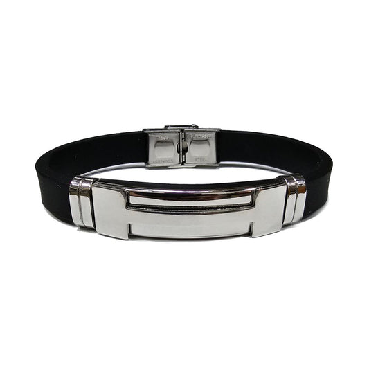 PULSERA DE CAUCHO CON PLACA DE CRUZ ACERO (YPB035)