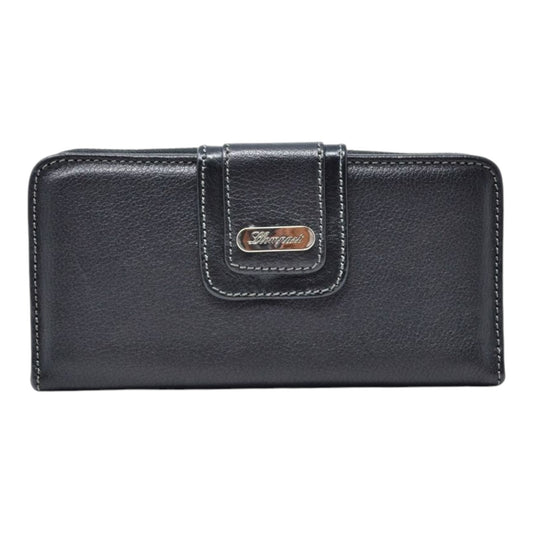 CARTERA BROCHE GRANDE AL FRENTE Y ZIPPER PIEL NEGRO (LL1091)