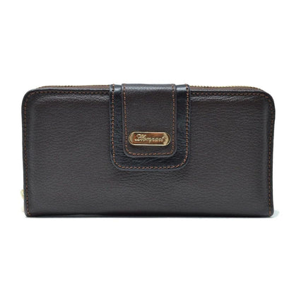 CARTERA BROCHE GRANDE AL FRENTE Y ZIPPER PIEL CAFE (LL1091)