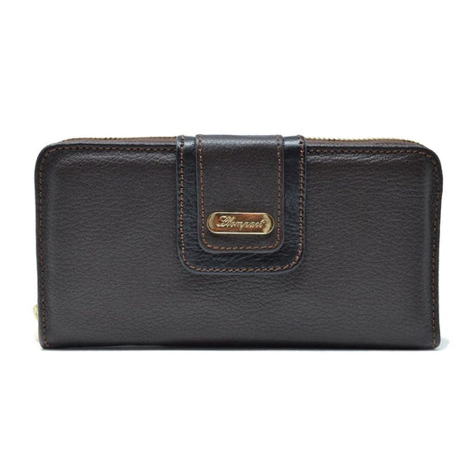 CARTERA BROCHE GRANDE AL FRENTE Y ZIPPER PIEL CAFE (LL1091)