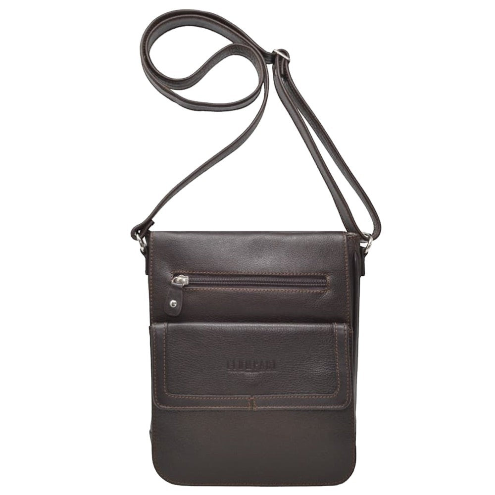 MARICONERA CRUZADA CLASICA CON SOLAPA EN PIEL CAFE (LL3174)