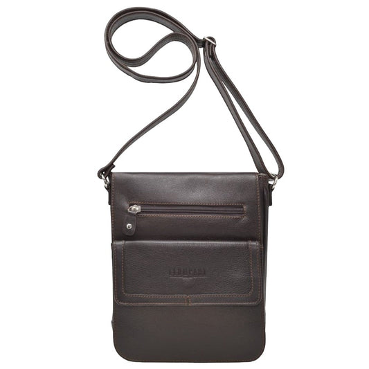 MARICONERA CRUZADA CLASICA CON SOLAPA EN PIEL CAFE (LL3174)