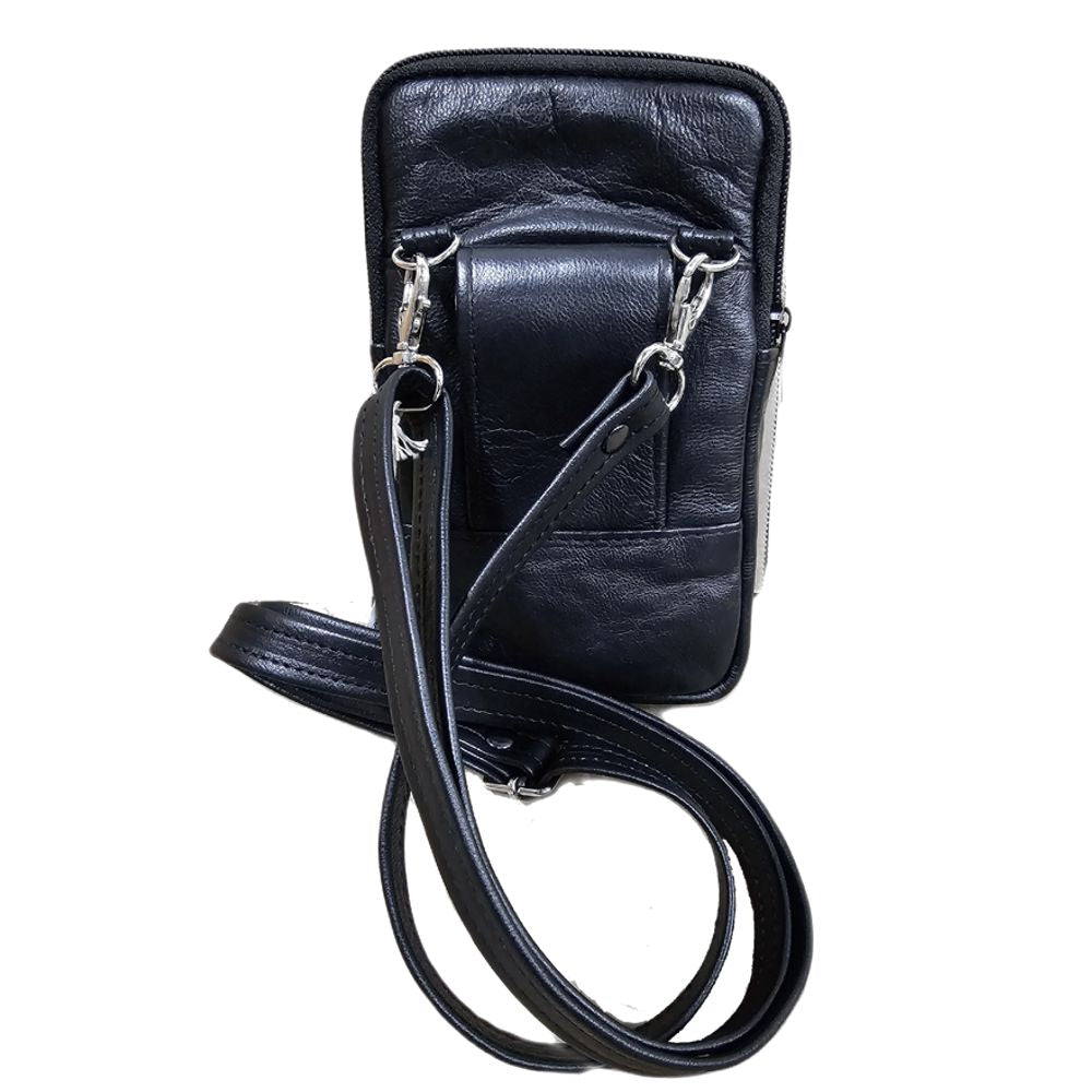 BOLSO PORTA CELULAR Y CARTERA PIEL NEGRO (113)