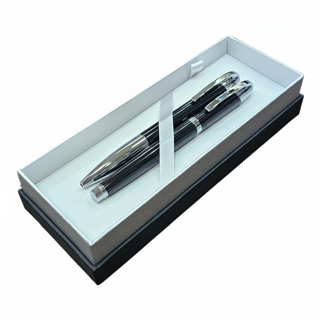 JUEGO BOLIGRAFO Y ROLLER NEGRO PLATA (2021NBNR-048N)
