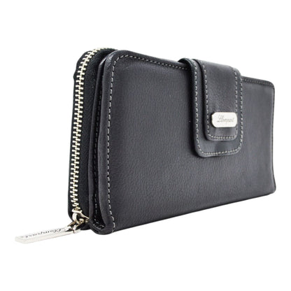 CARTERA BROCHE GRANDE AL FRENTE Y ZIPPER PIEL NEGRO (LL1091)