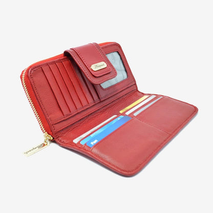 CARTERA BROCHE GRANDE AL FRENTE Y ZIPPER PIEL ROJO (LL1091)