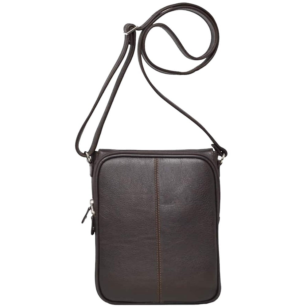 MARICONERA CRUZADA CLASICA CON SOLAPA EN PIEL CAFE (LL3174)