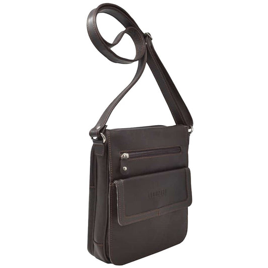 MARICONERA CRUZADA CLASICA CON SOLAPA EN PIEL CAFE (LL3174)