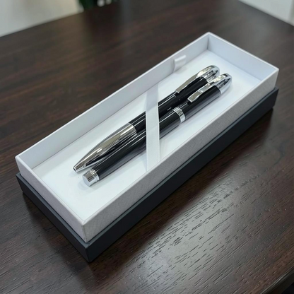JUEGO BOLIGRAFO Y ROLLER NEGRO PLATA (2021NBNR-048N)
