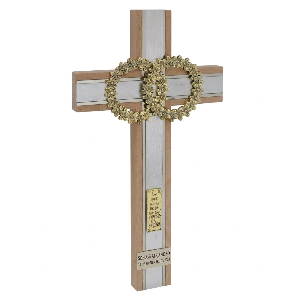 CRUZ DE MATRIMONIO NATURAL DORADA CON PIEDRA 40*22.5 CM (CMDP)