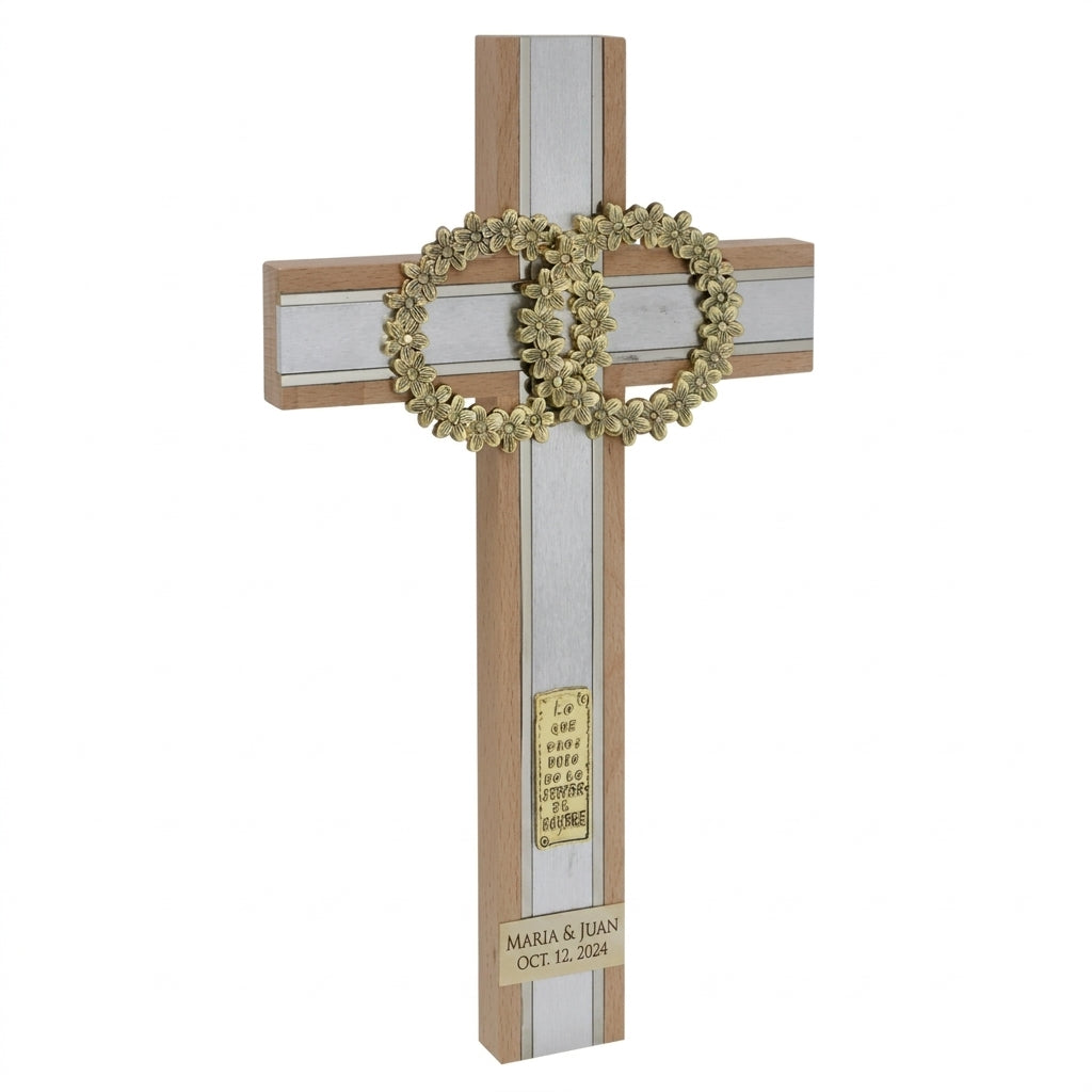 CRUZ DE MATRIMONIO NATURAL DORADA CON PIEDRA 40*22.5 CM (CMDP)