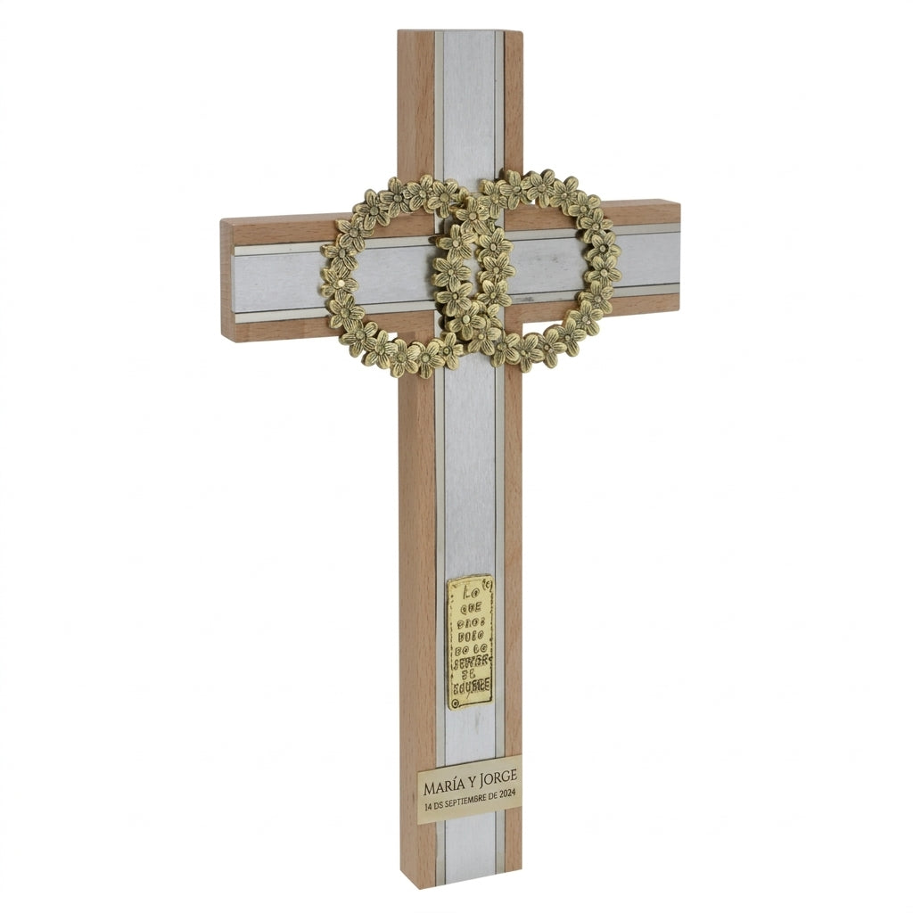 CRUZ DE MATRIMONIO NATURAL DORADA CON PIEDRA 40*22.5 CM (CMDP)