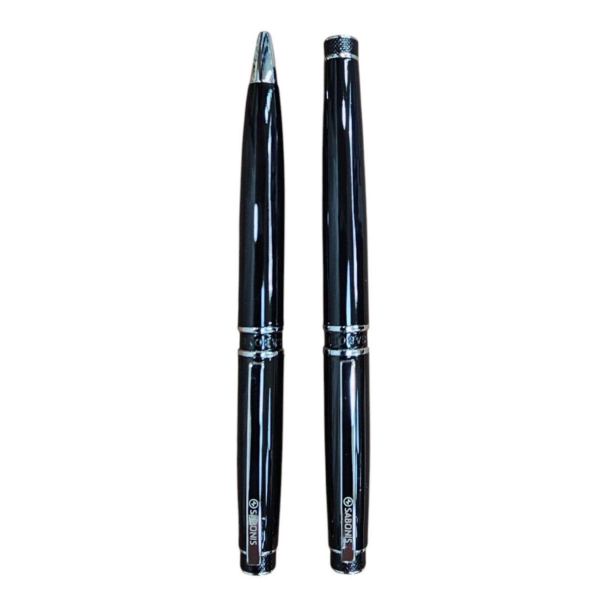 JUEGO BOLIGRAFO Y ROLLER NEGRO LACA PLATA (2027NBNR-048N)