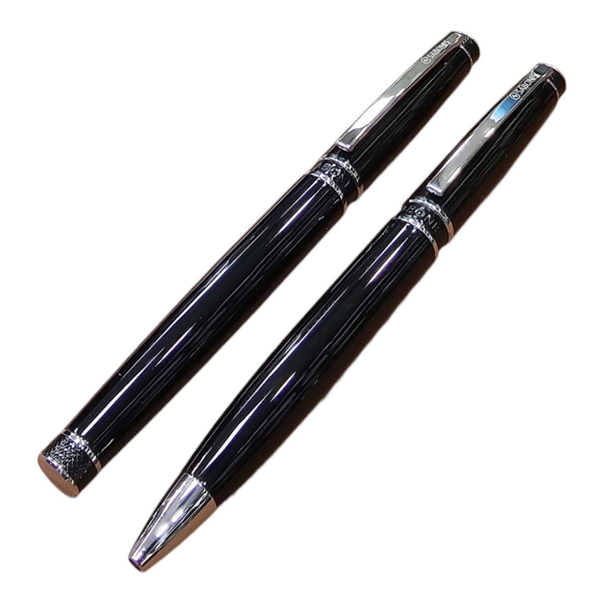 JUEGO BOLIGRAFO Y ROLLER NEGRO LACA PLATA (2027NBNR-048N)