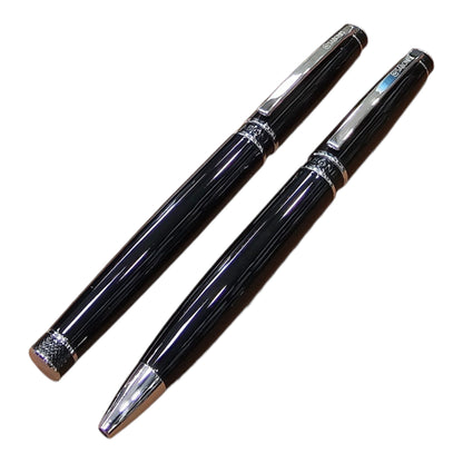 JUEGO BOLIGRAFO Y ROLLER NEGRO LACA PLATA (2027NBNR-048N)