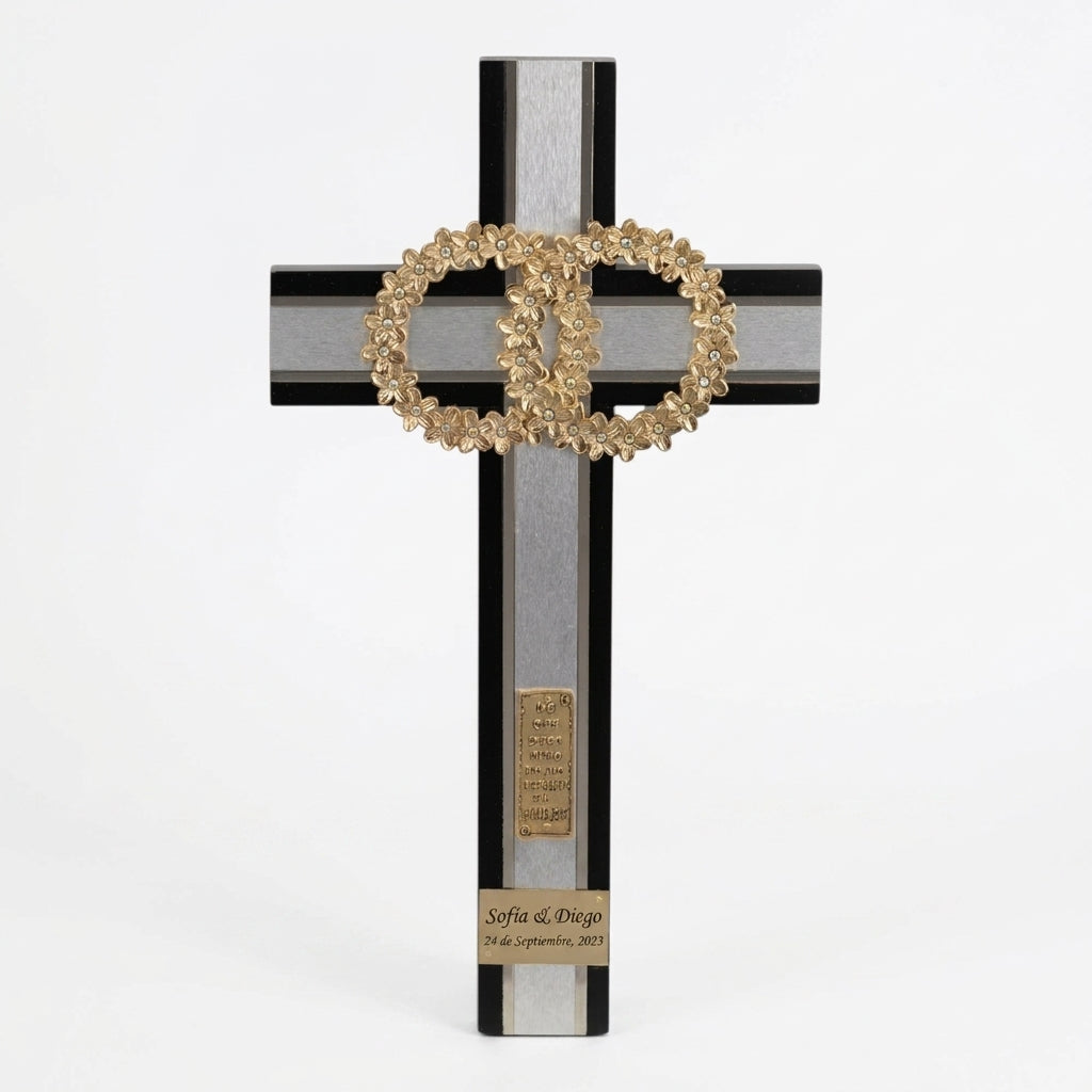 CRUZ DE MATRIMONIO CHOCOLATE DORADA CON PIEDRA 40*22.5 CM (CMDP-CH)