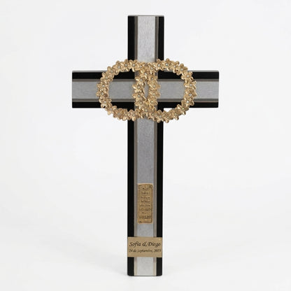 CRUZ DE MATRIMONIO CHOCOLATE DORADA CON PIEDRA 40*22.5 CM (CMDP-CH)
