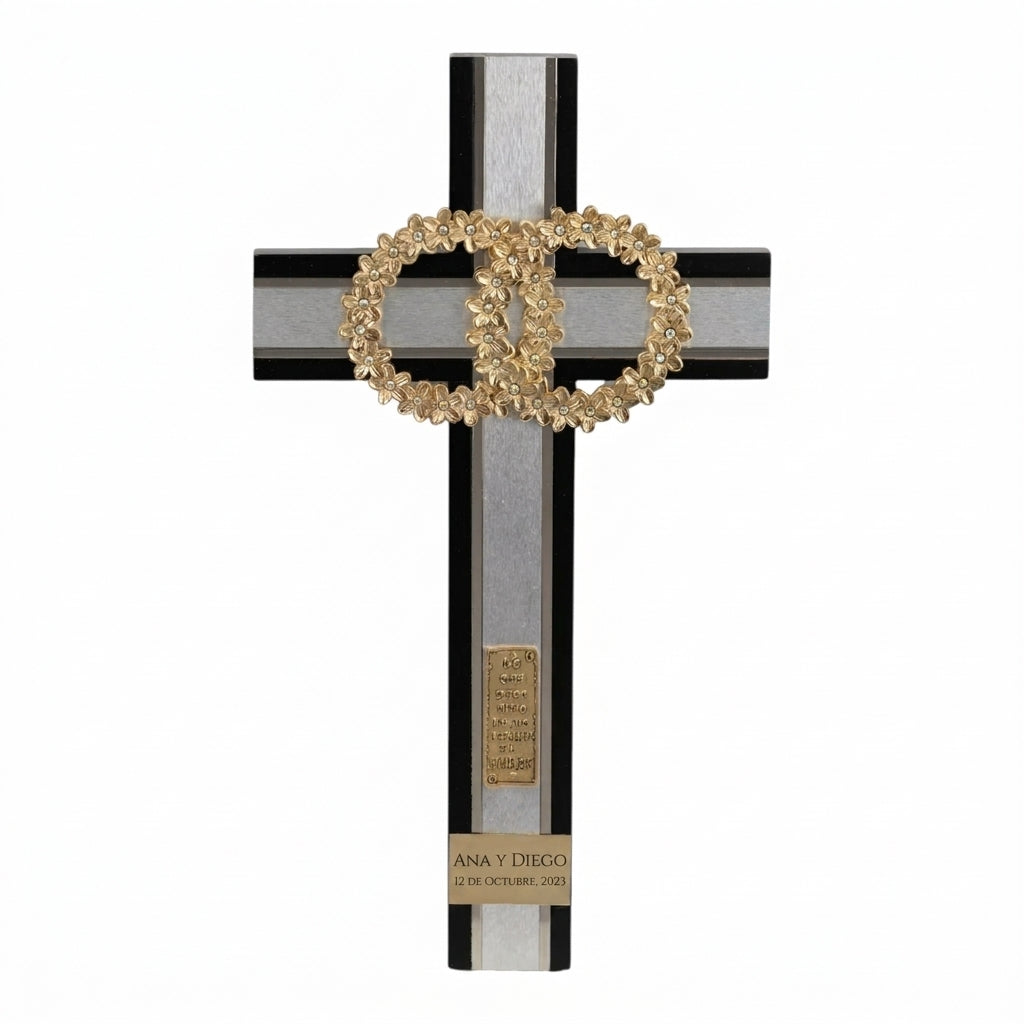 CRUZ DE MATRIMONIO CHOCOLATE DORADA CON PIEDRA 40*22.5 CM (CMDP-CH)