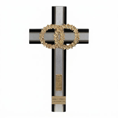 CRUZ DE MATRIMONIO CHOCOLATE DORADA CON PIEDRA 40*22.5 CM (CMDP-CH)