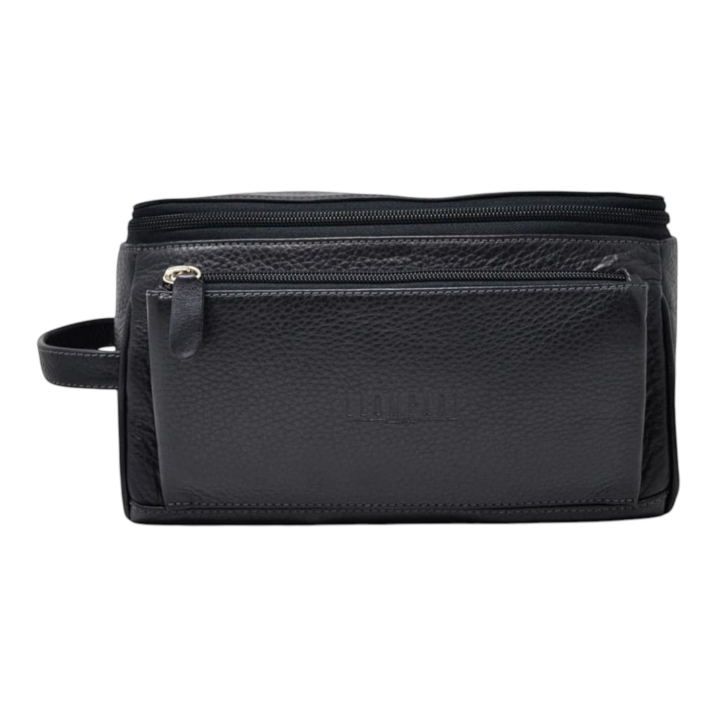 NECESER DE PIEL BOLSA AL FRENTE EN PIEL NEGRO (LL6006)