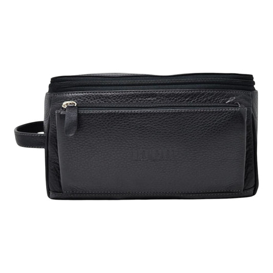 NECESER DE PIEL BOLSA AL FRENTE EN PIEL NEGRO (LL6006)