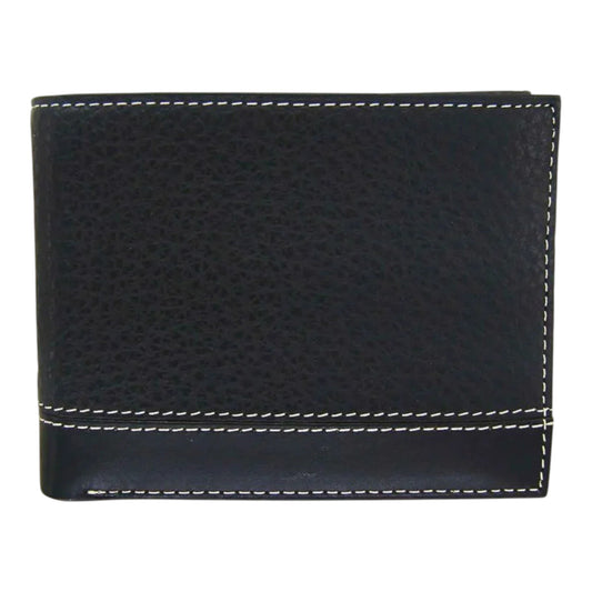 CARTERA PERRY ELLIS DOS COSTURAS ABAJO EN PIEL NEGRO (L77-0031-1)