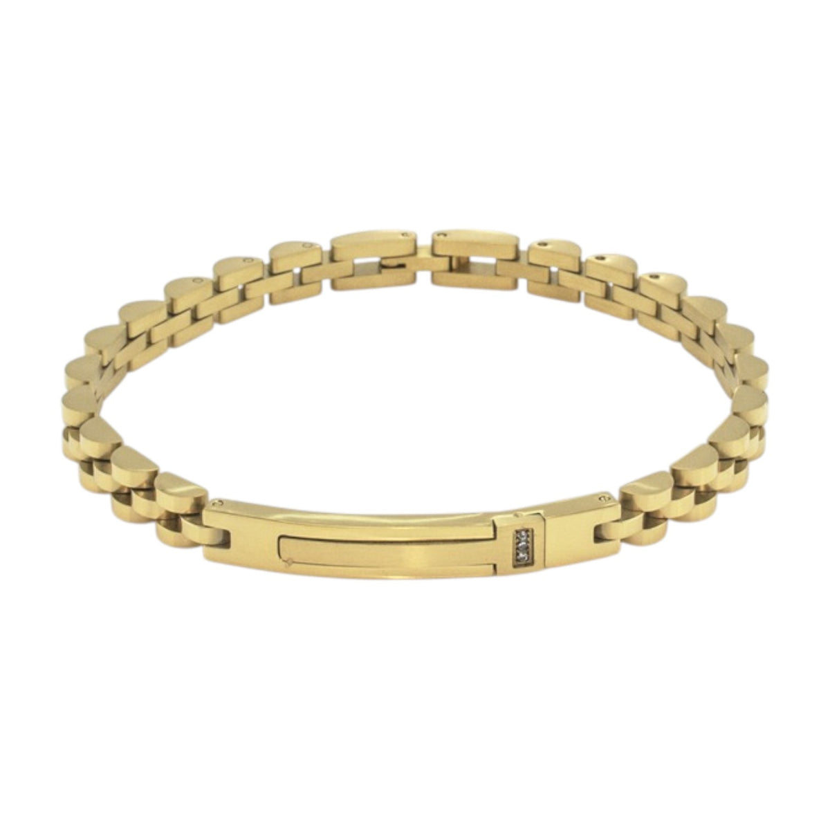 Pulsera Dorada 3 Piedras con Placa Grabada con grabado láser de logotipo | Casa Ortiz