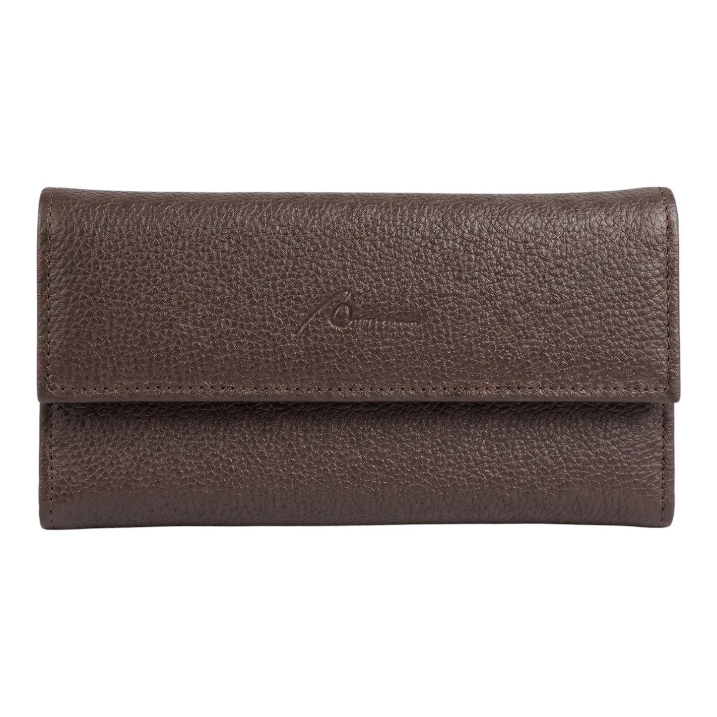 CARTERA ALARGADA CON BROCHE PIEL CAFE (Q-351)
