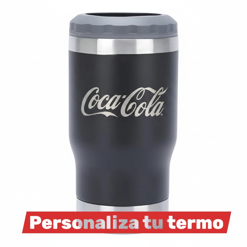 Regalos Ejecutivos Ortiz black 6-in-1 stainless steel beverage cooler with Coca-Cola branding
