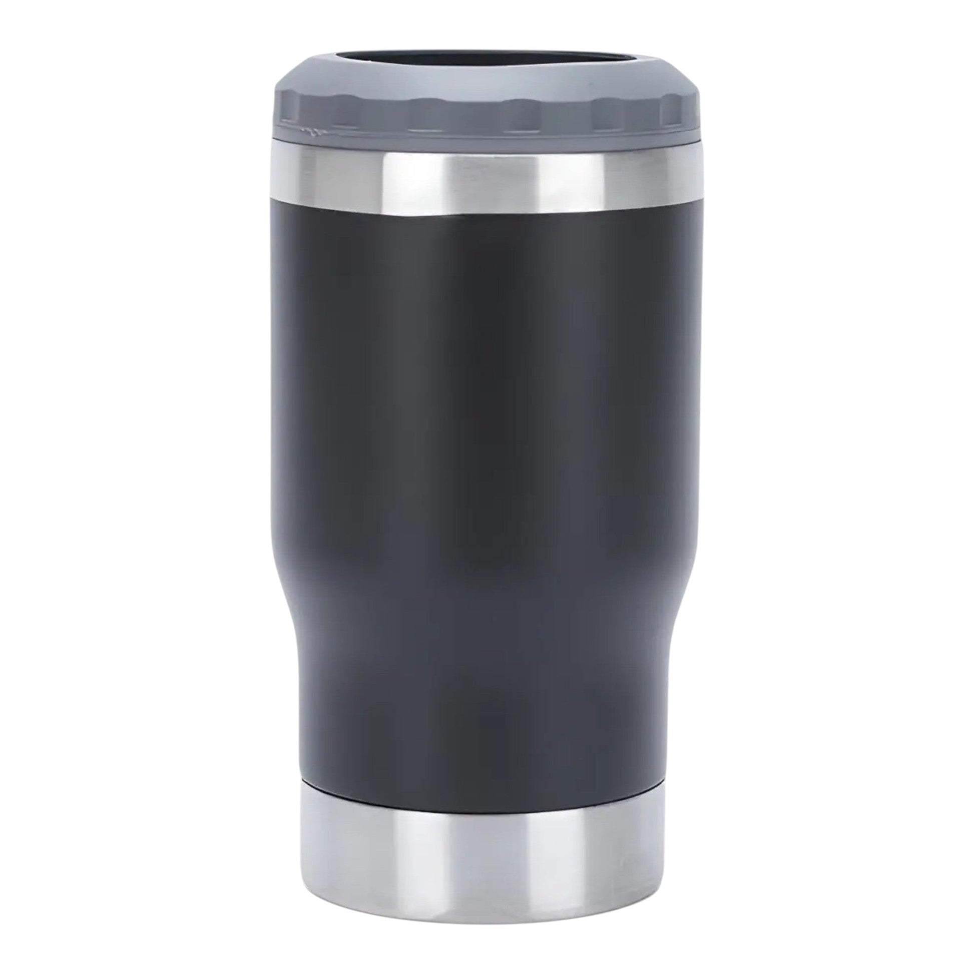 Regalos Ejecutivos Ortiz black 6-in-1 stainless steel can cooler with a grey rim