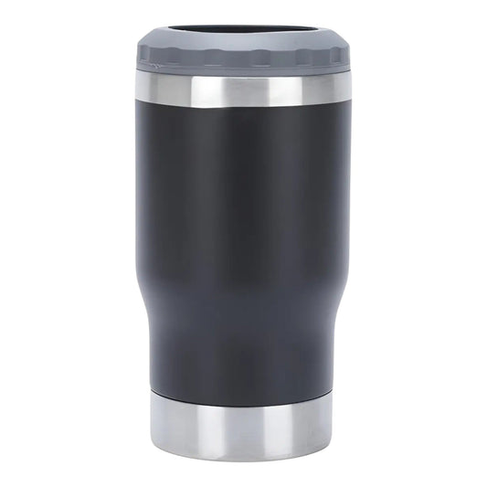 Regalos Ejecutivos Ortiz black 6-in-1 stainless steel can cooler with a grey rim