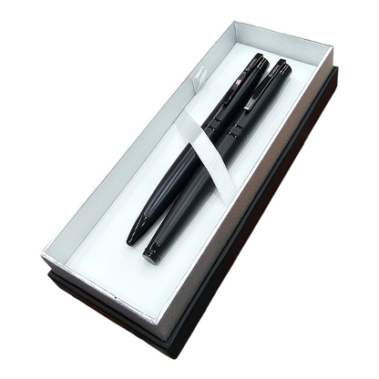 Juego de bolígrafo y roller Regalos Ejecutivos Ortiz en color negro mate presentados en estuche elegante