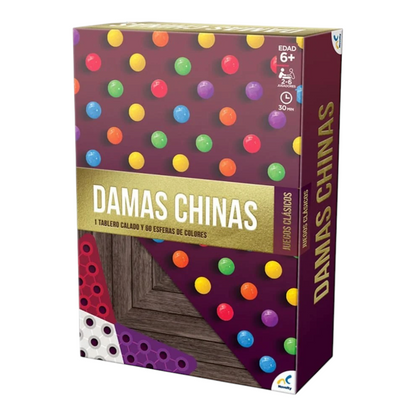 Juego de mesa Damas Chinas Foil de Regalos Ejecutivos Ortiz con tablero calado y 60 esferas de colores para familia