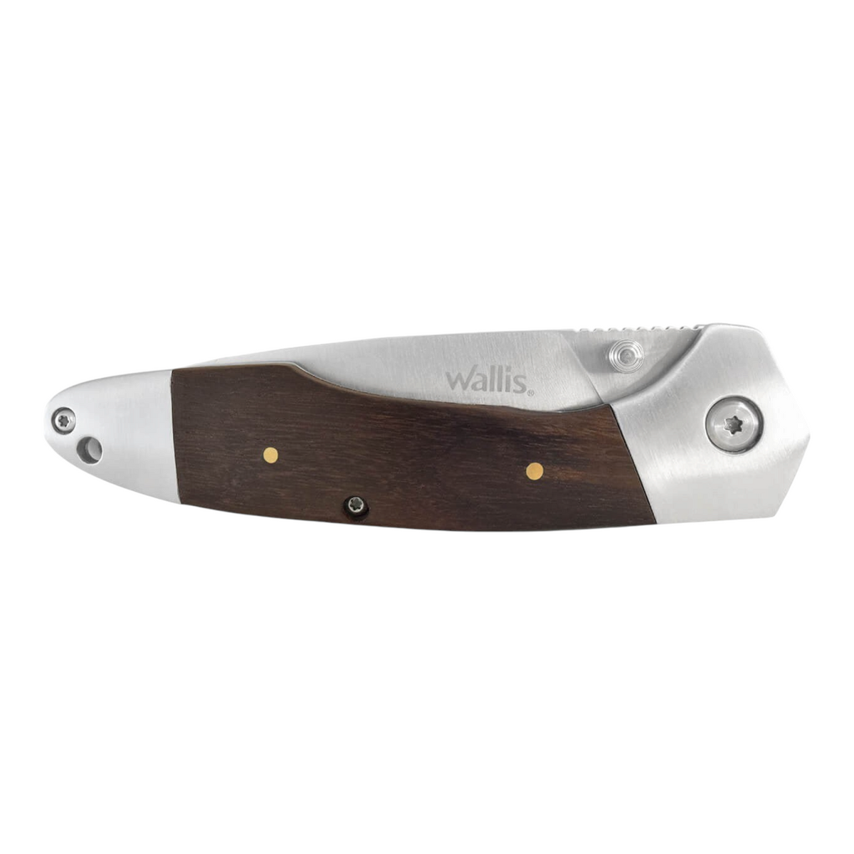 Navaja de bolsillo Regalos Ejecutivos Ortiz con mango de madera oscura y estructura de acero inoxidable plegable