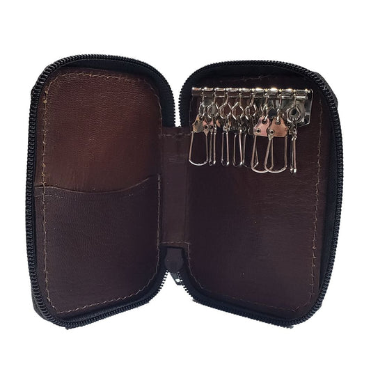 PORTA LLAVES CIERRE 8 GANCHOS PIEL CAFE