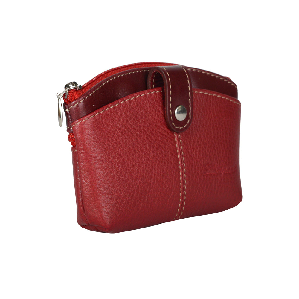 MONEDERO ZIPPER Y BROCHE CHICO  EN PIEL ROJO (LL1083)