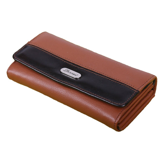 CARTERA DAMA CLASICA DE BROCHE EN PIEL MIEL CAFE ROJIZO (LL1089)