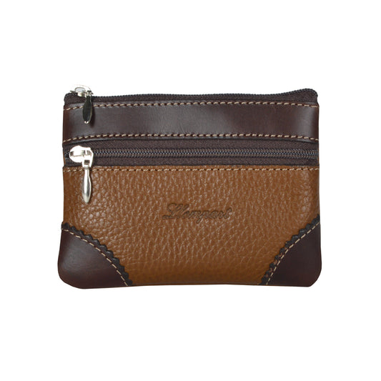 MONEDERO DOBLE ZIPPER CHICO EN PIEL MIEL CAFE ROJIZO (LL1080)