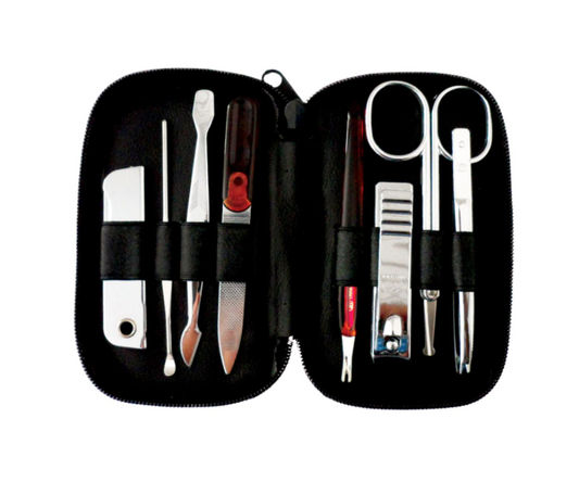 ESTUCHE MANICURE THREE SEVEN 8 PIEZAS VINIL CHICO NEGRO (DS-9204G)