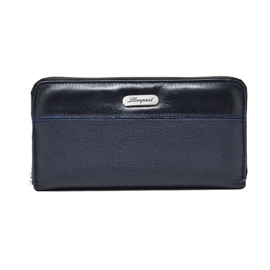CARTERA CLASICA 1 ZIPPER EN PIEL AZUL (LL2016)