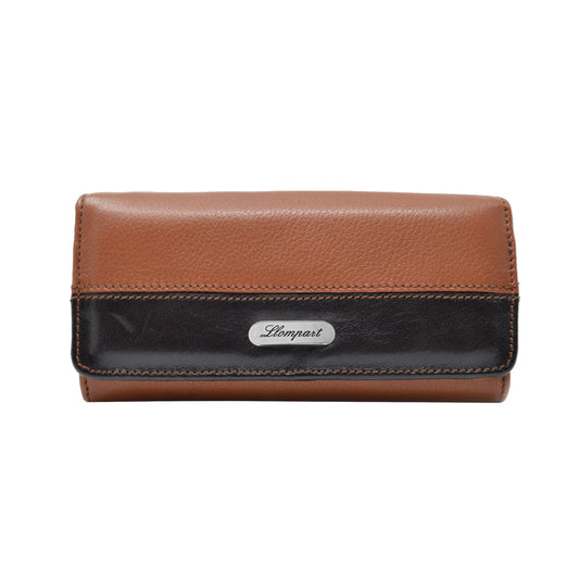 CARTERA DAMA CLASICA DE BROCHE EN PIEL MIEL CAFE ROJIZO (LL1089)