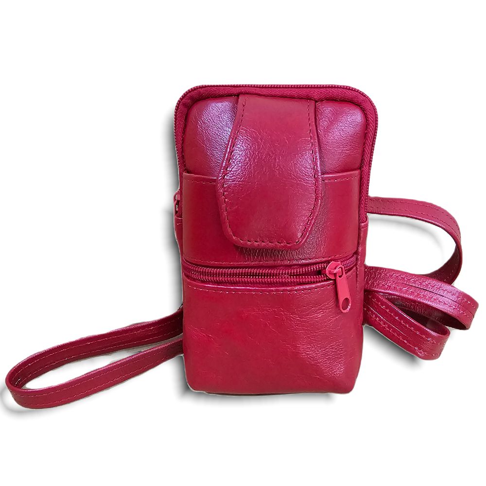 BOLSO PORTA CELULAR Y CARTERA PIEL ROJO (113)