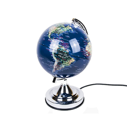 GLOBO TERRAQUEO 20 CM CON LUZ BASE PLATA (MS-108MB)